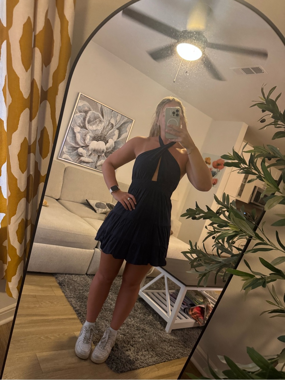 Women’s Black Halter Tiered Mini Dress